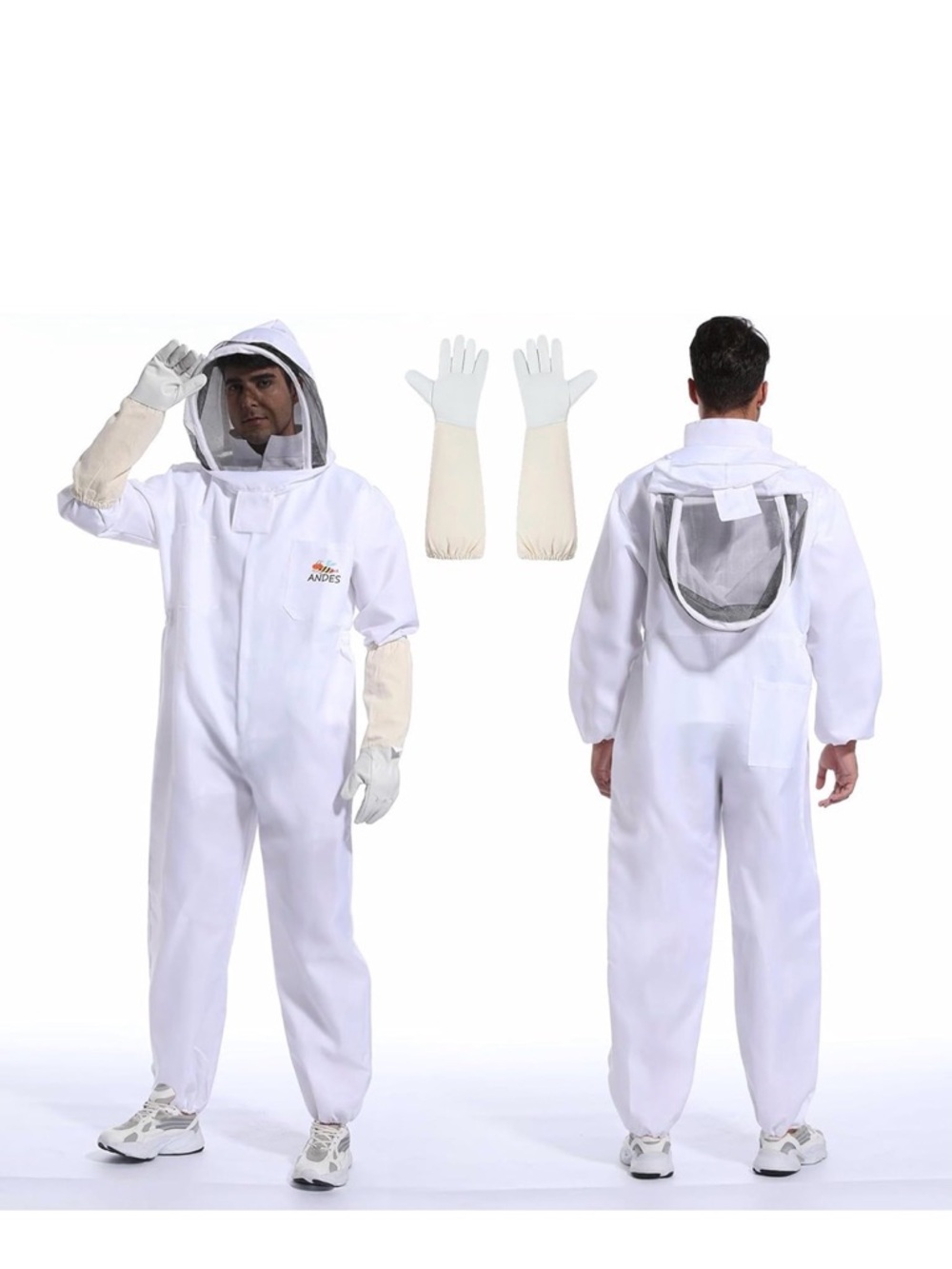 White Beekeeper Protective Jumpsuit with Hooded Veil